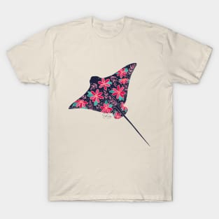 Floral Stingray - Pink and Blue T-Shirt